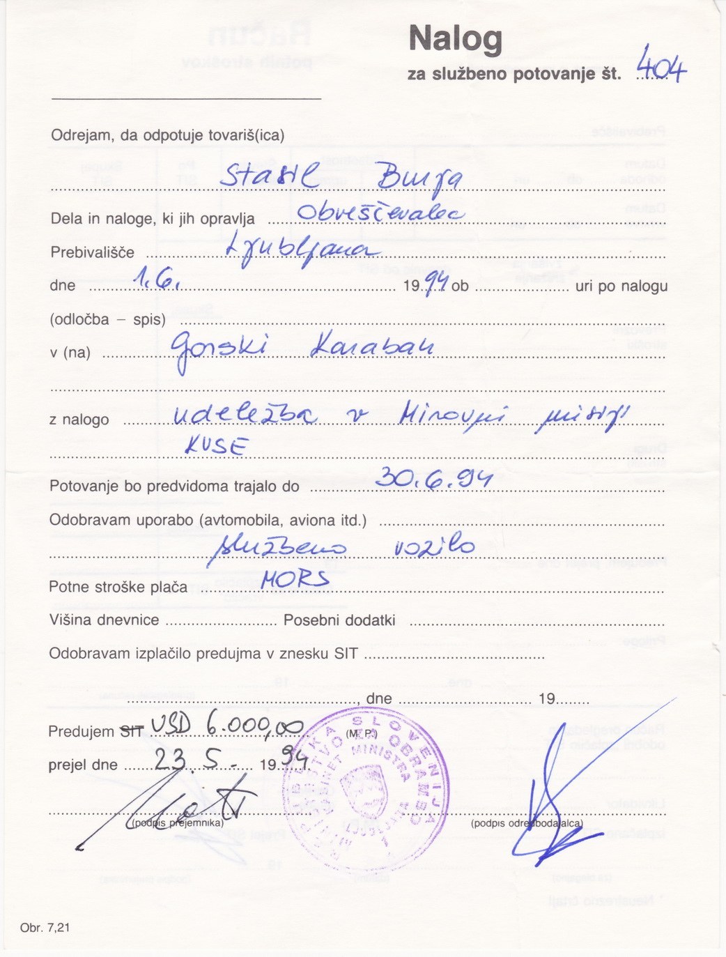 Nalog za službeno potovanje